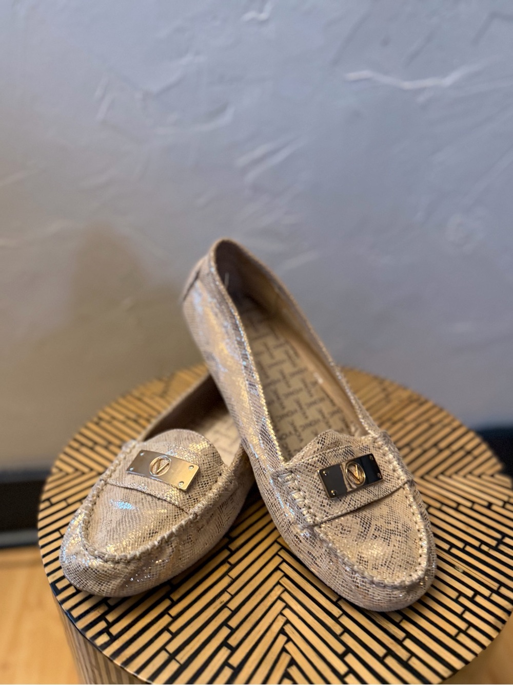 Vionic Gold Metallic Women's Loafers - Slip-On Driving Moccasins, Size 10